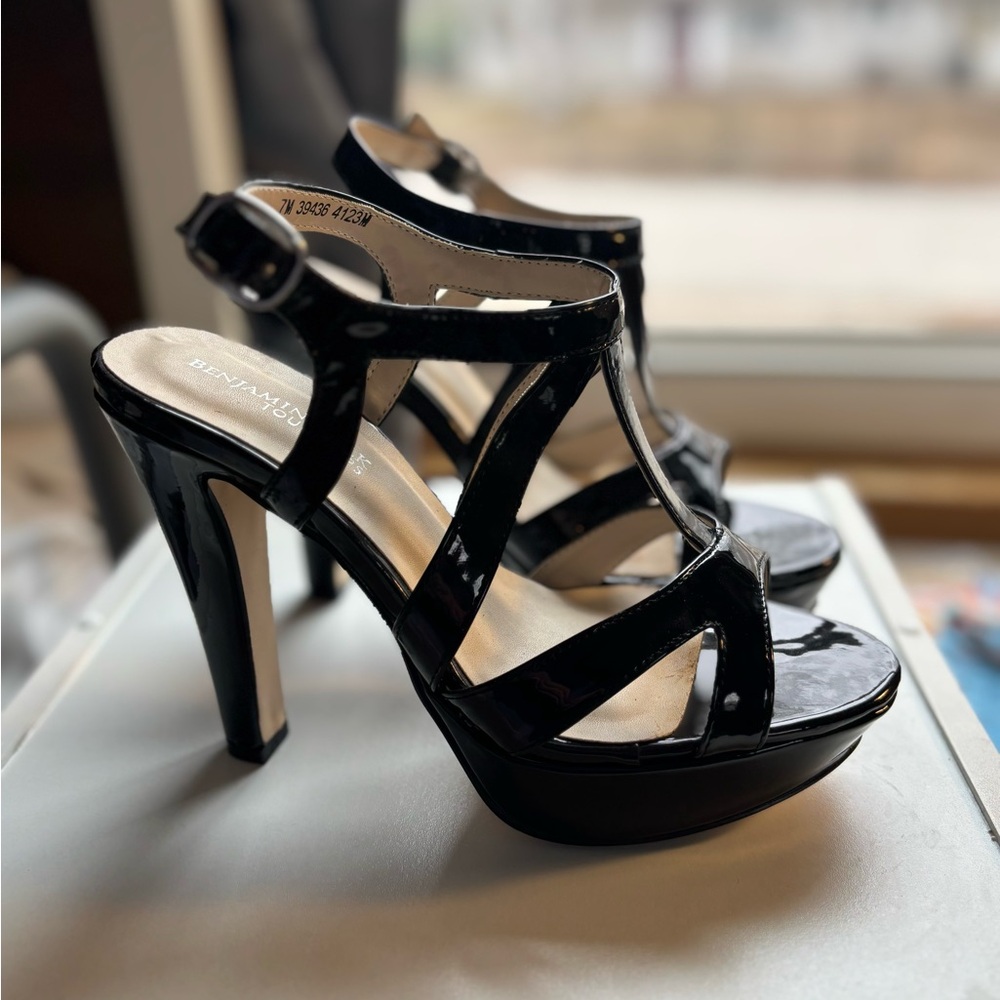 Black Patent High Heel Strappy Sandals - Women